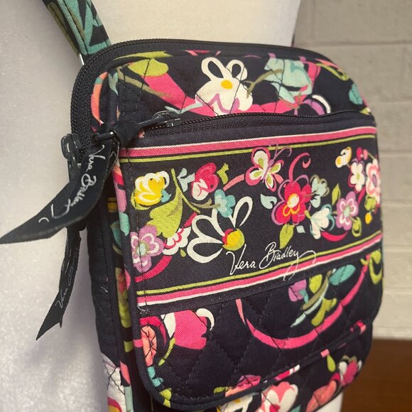Vera Bradley Handbags - Vera Bradley Navy Blue and Pink Floral Mini Hipster Bag